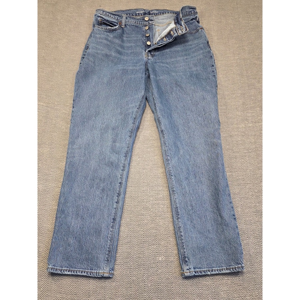 Old Navy Slouchy Straight High‎ Rise Button Fly Blue Jeans Size 12 Medium Wash